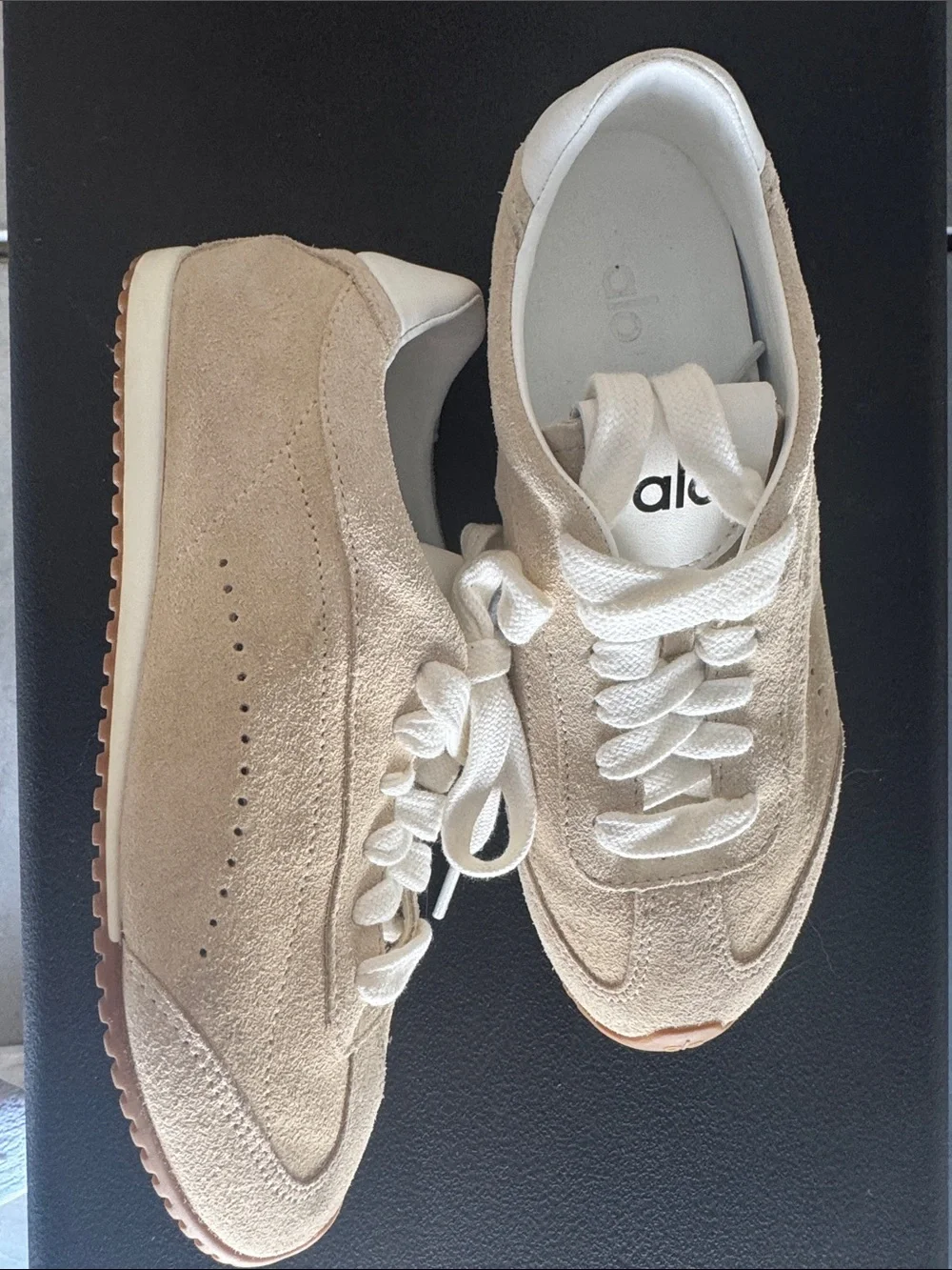 ALO Yoga Women's Suede Lace-Up Sneakers in Beige and White